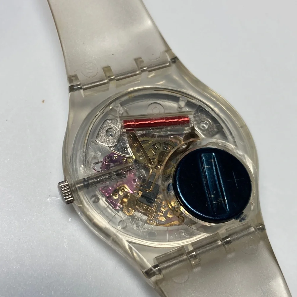 Swatch GZ159 jelly skeleton piano, clear strap and case, new battery, Y2K